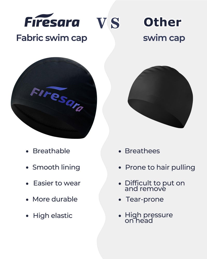 Firesara Upgrate Fabric Swim Cap Fit for Long Short Hair, Comfortable High Elasticity Swimming Hat Lightweight Bathing Cap for Women Men Kids Black - Image 4